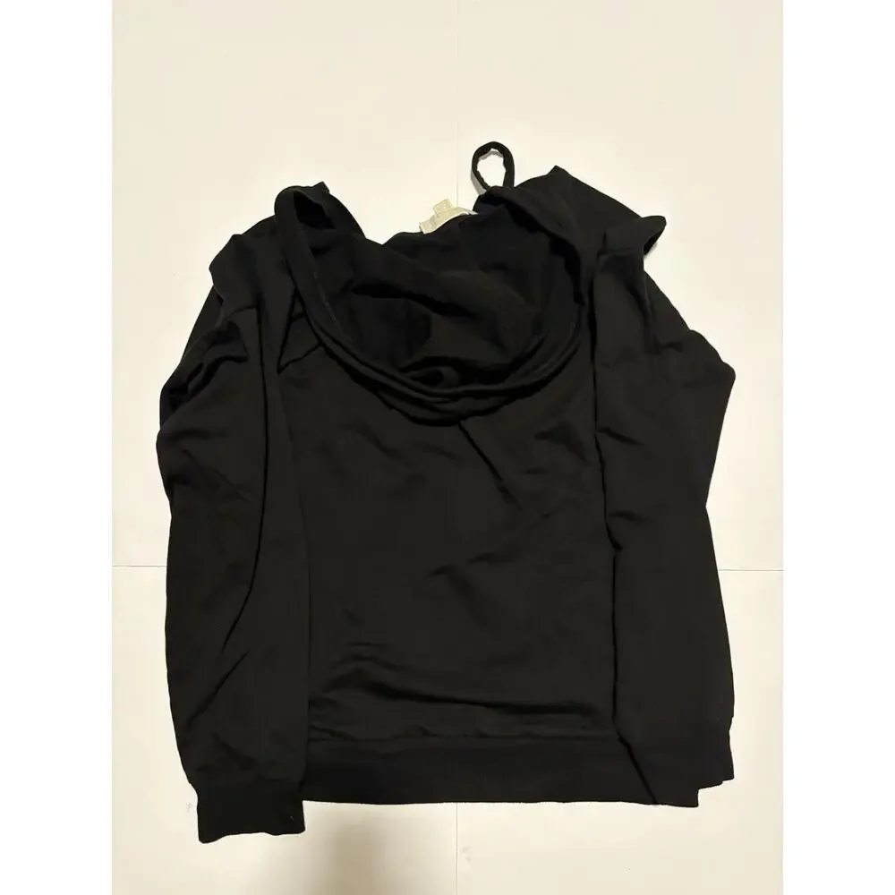 Michael Kors Women’s Black Pullover Hoodie Gold Logo Drawstring Size XL